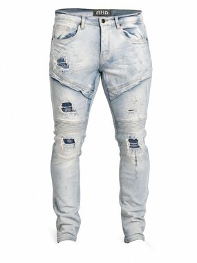 Another Hype Piece Men’s Moto Distressed Jeans Size 32 Light Wash Biker Ripped